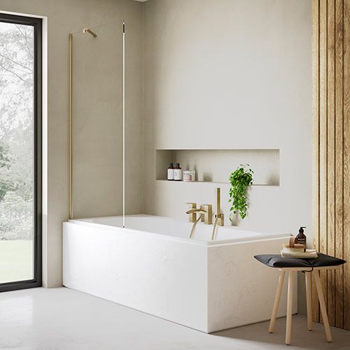 AYO 8mm FIXED BATHSCREEN 800mm x 1500mm BRASS