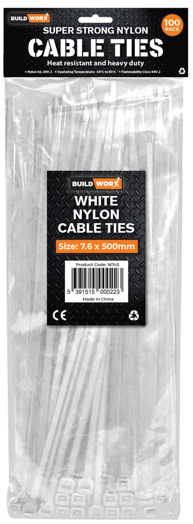 Buildworx Cable Ties 7.6 x 500 Natural 100 Pack