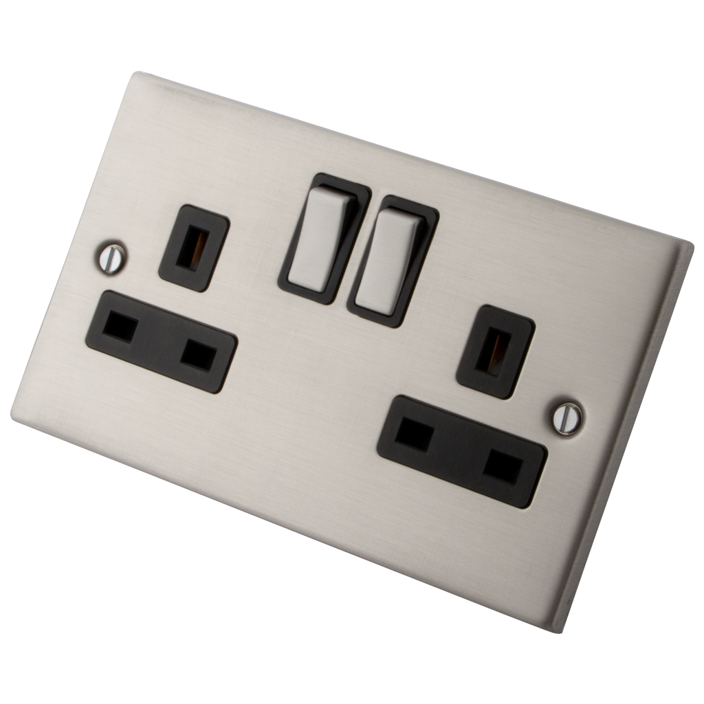 2 Gang 13 Amp Stainless Steel Switched Socket