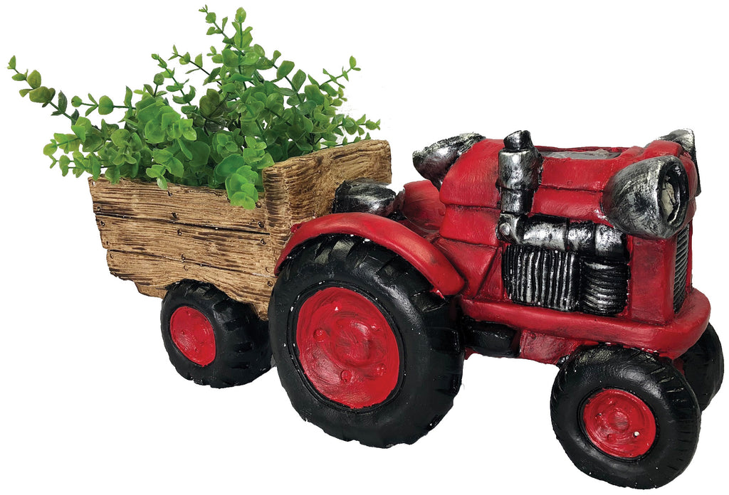 Solar Tractor with Trailer Planter in Red