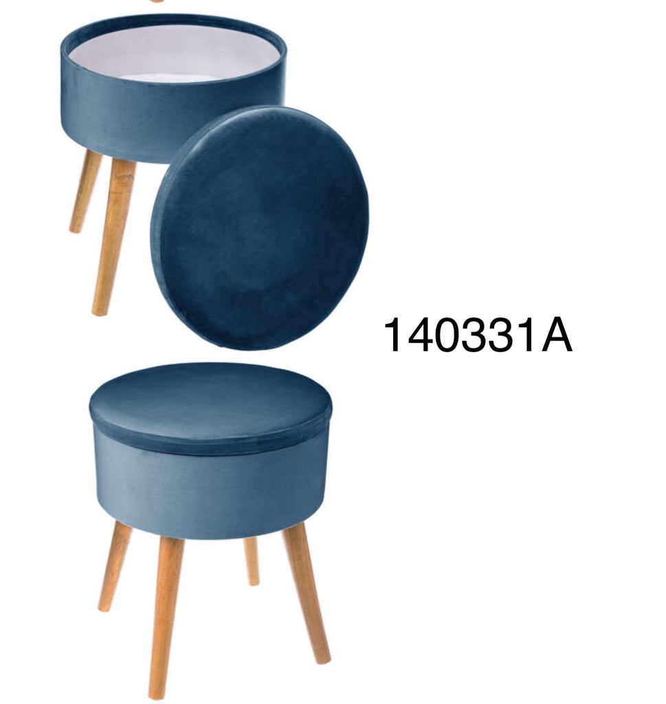 Blue Velvet Round Footstool / Storage
