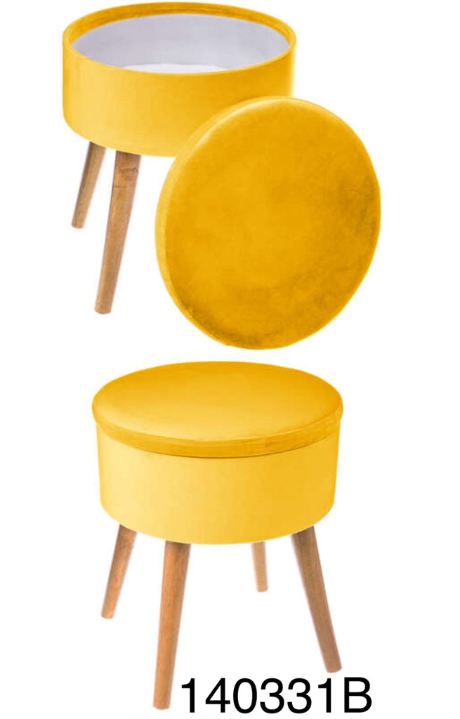 Ochre Velvet Round Footstool with Storage