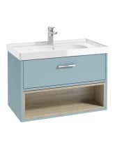 MALMO 80cm Matt Morning Sky Blue Single Drawer Vanity Unit Gloss Basin - Brushed Chrome Handles