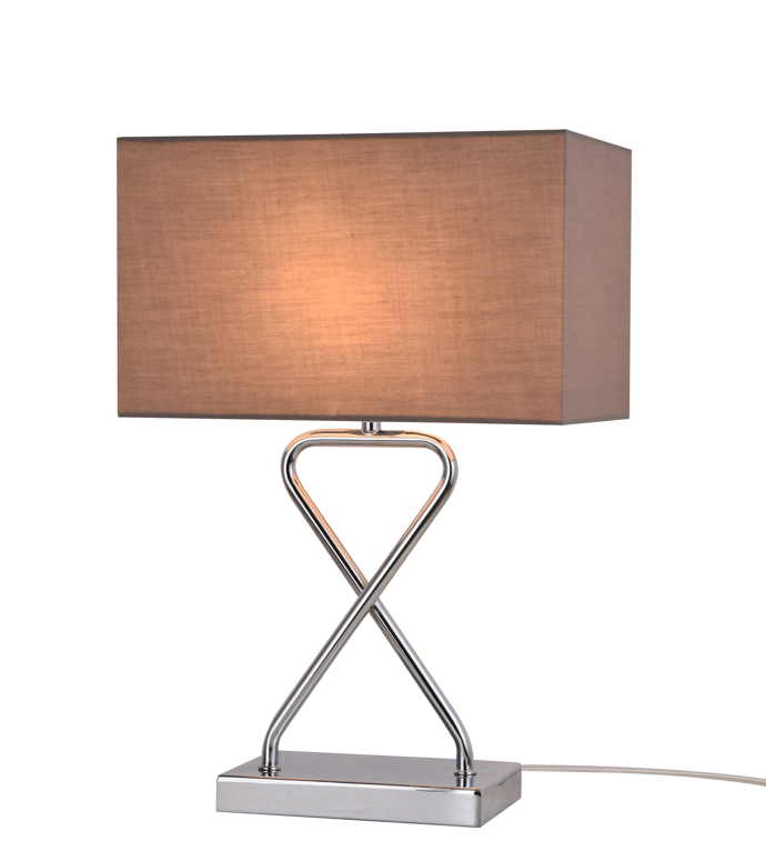 Chrome Table Lamp with Taupe Box Shade