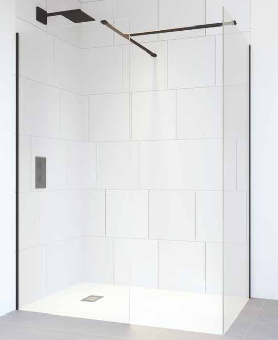 VERVE 900MM WETROOM AND BLACK FRAME C/W SUPPORT ARM