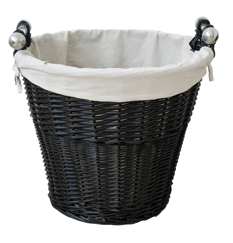 Round Black Wicker Basket with Handles