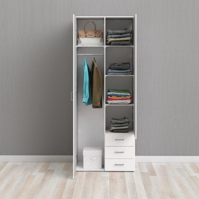 White Space Wardrobe with 2 Doors and 3 Drawers