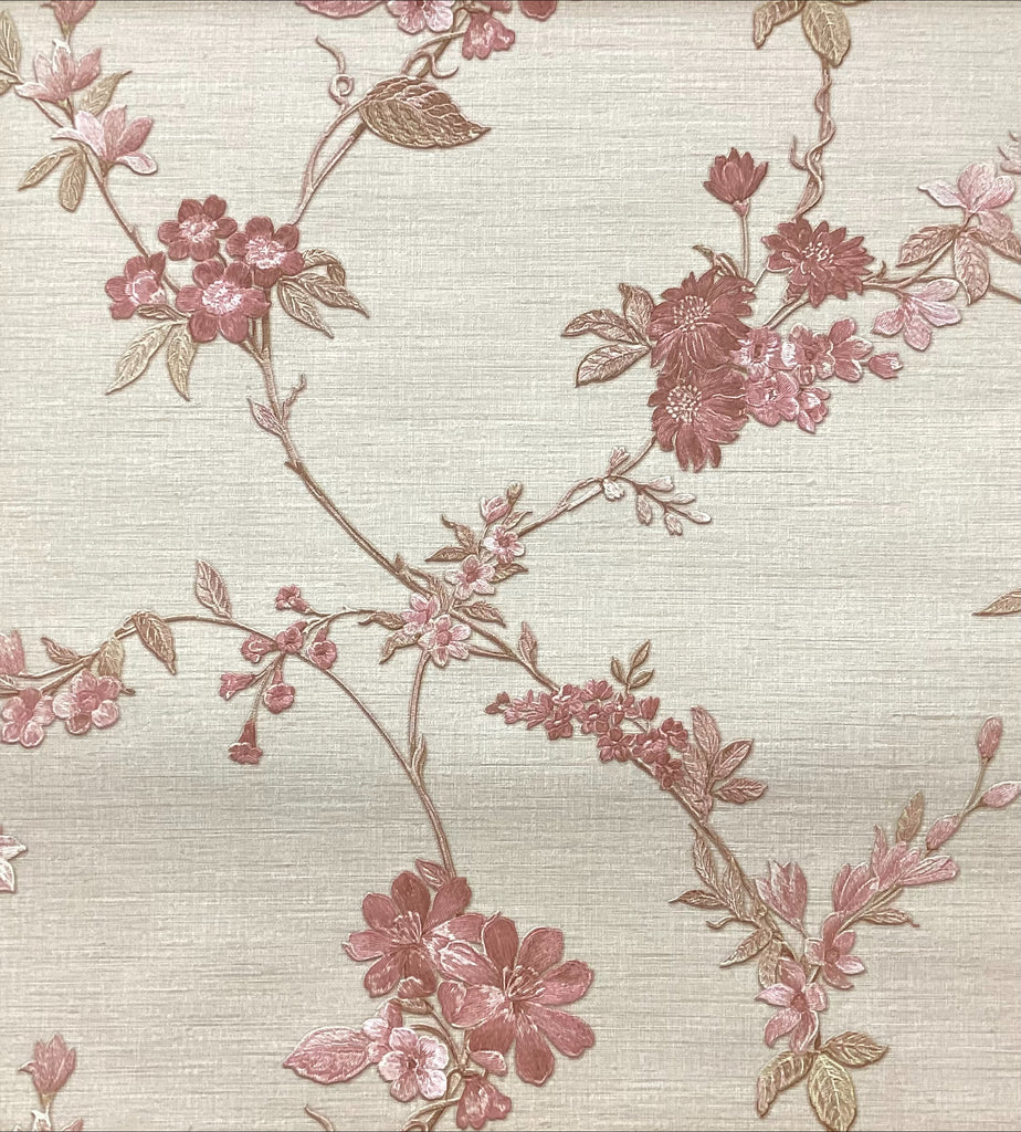 Beige/Pink Floral Wallpaper
