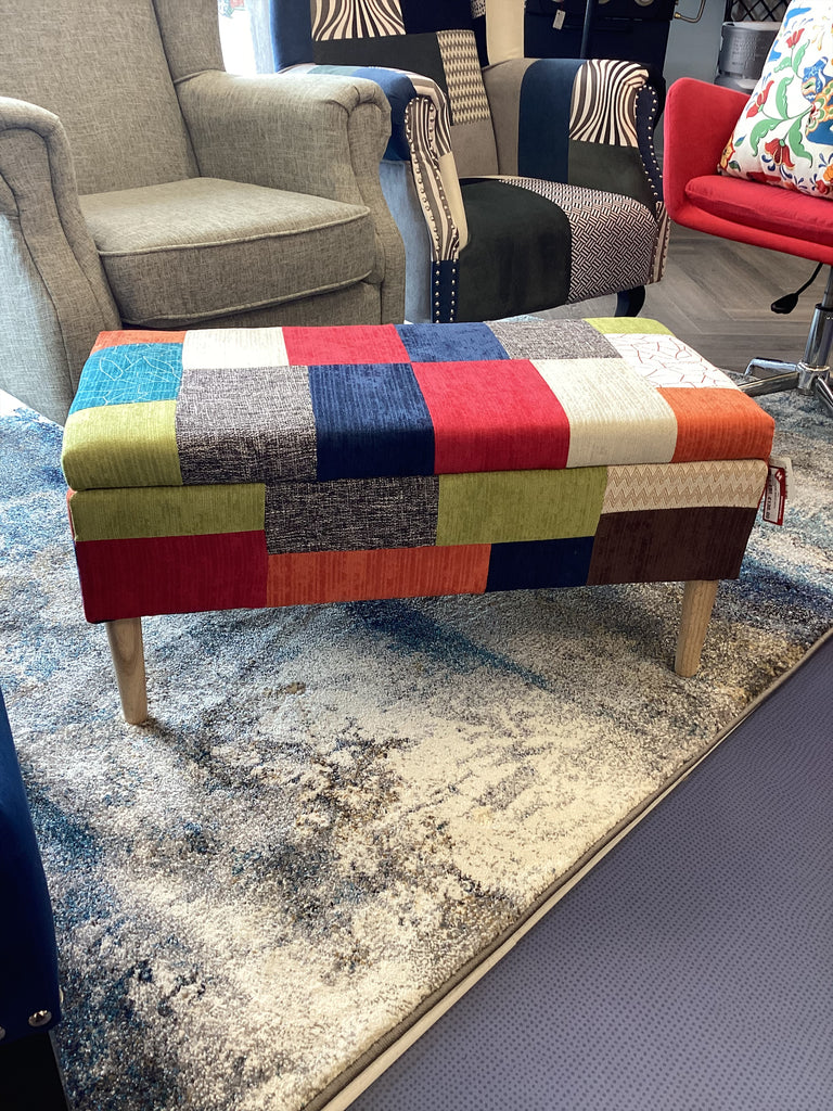 Storage Bench with Patchwork Design